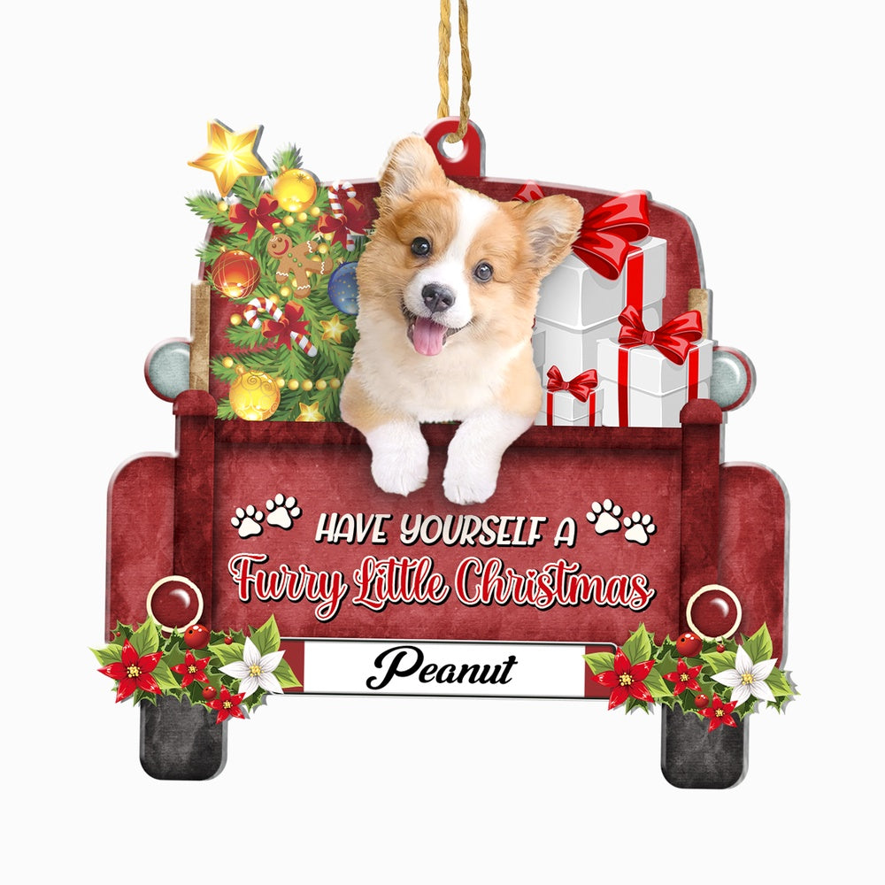 Christmas Dog Ornament, Personalized Cute Corgi Red Truck Christmas Ornament, New Dog Christmas Ornament