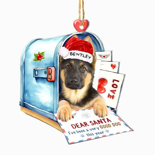 Christmas Dog Ornament, Personalized Cute German Shepherd In Mailbox Christmas Ornament, New Dog Christmas Ornament