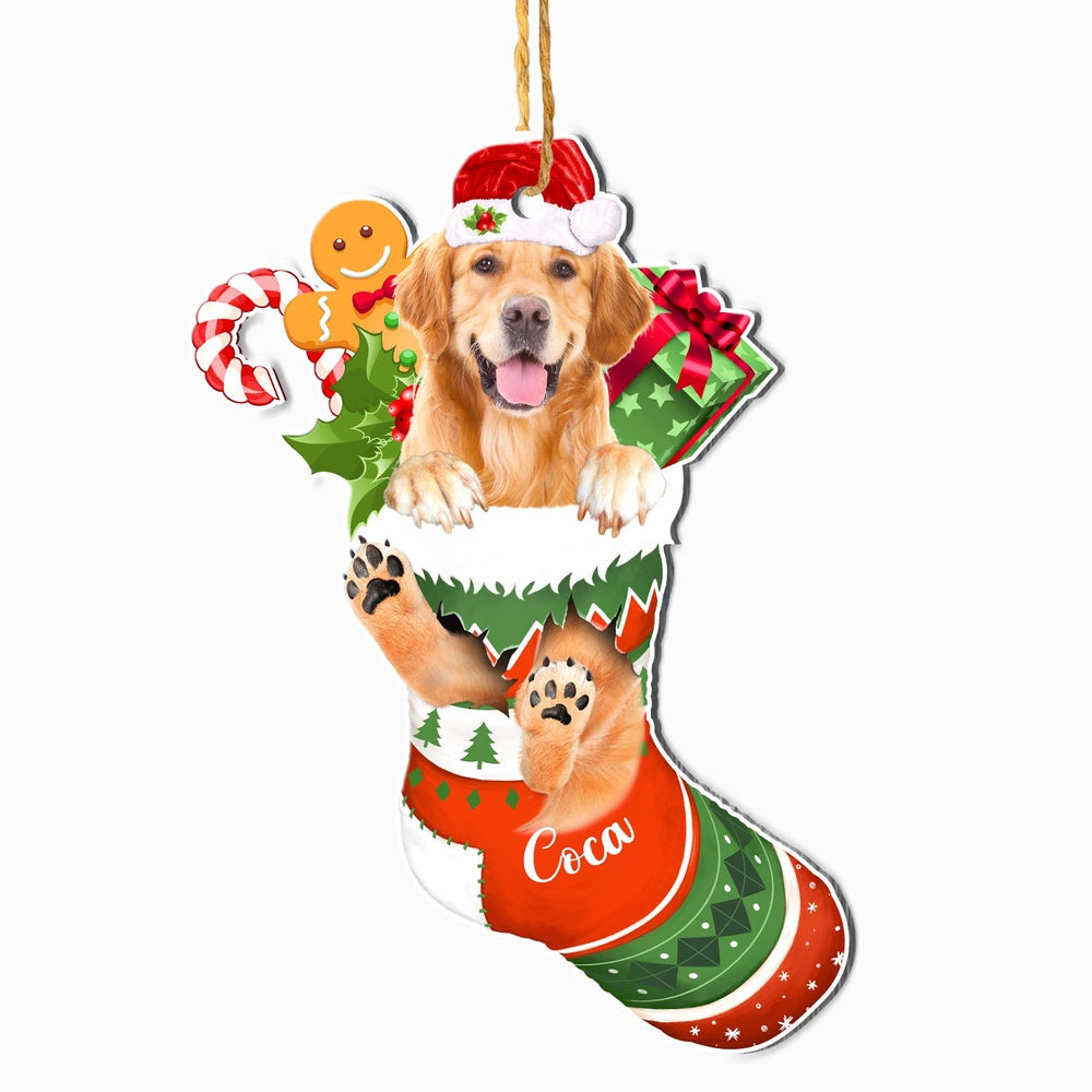 Christmas Dog Ornament, Personalized Cute Golden Retriever In Christmas Stocking Ornament, New Dog Christmas Ornament