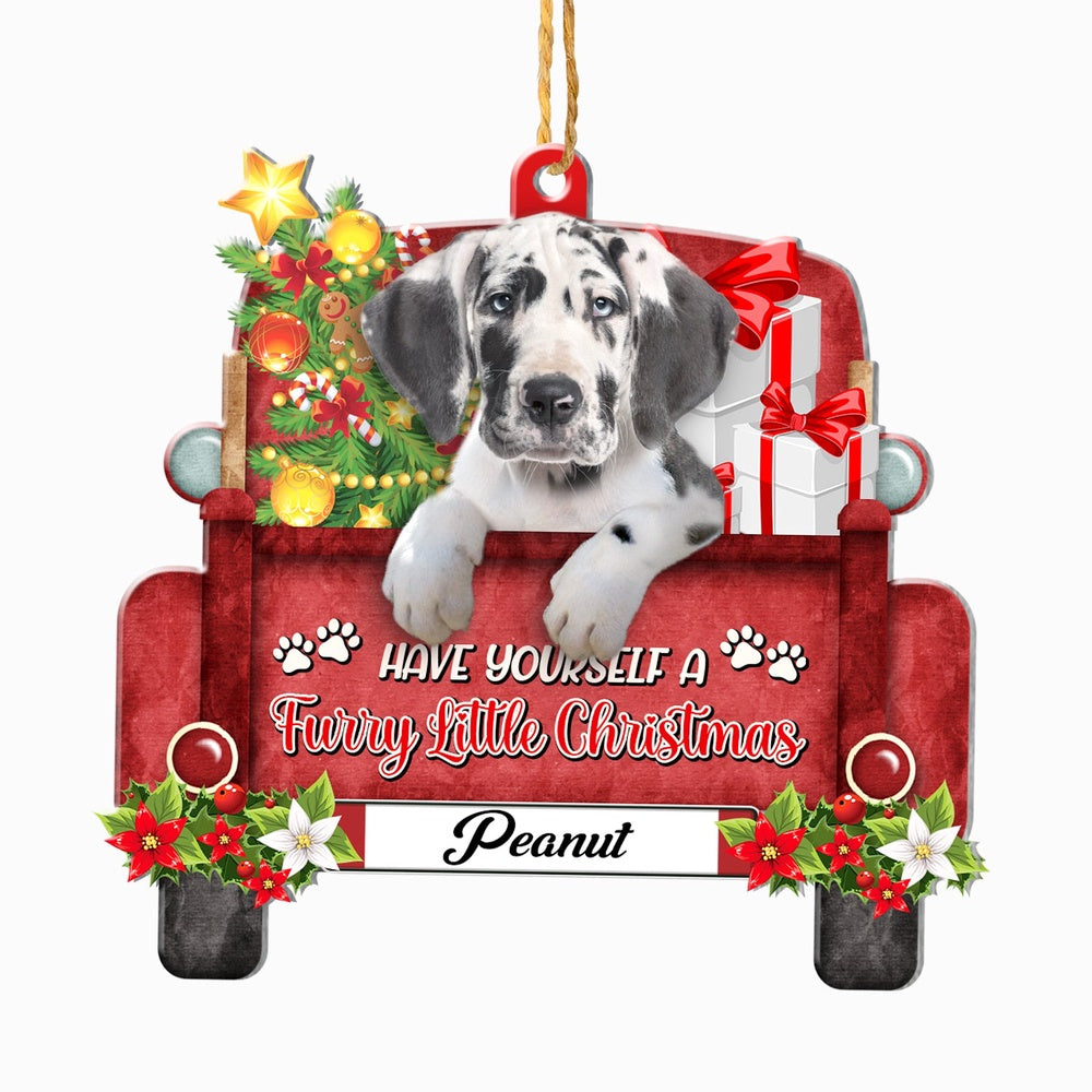 Christmas Dog Ornament, Personalized Cute Great Dane Red Truck Christmas Ornament, New Dog Christmas Ornament