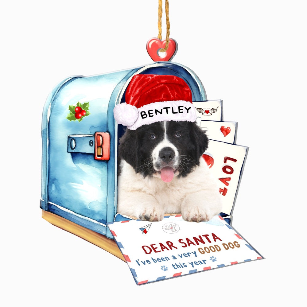 Christmas Dog Ornament, Personalized Cute Newfoundland Dog In Mailbox Christmas Ornament, New Dog Christmas Ornament
