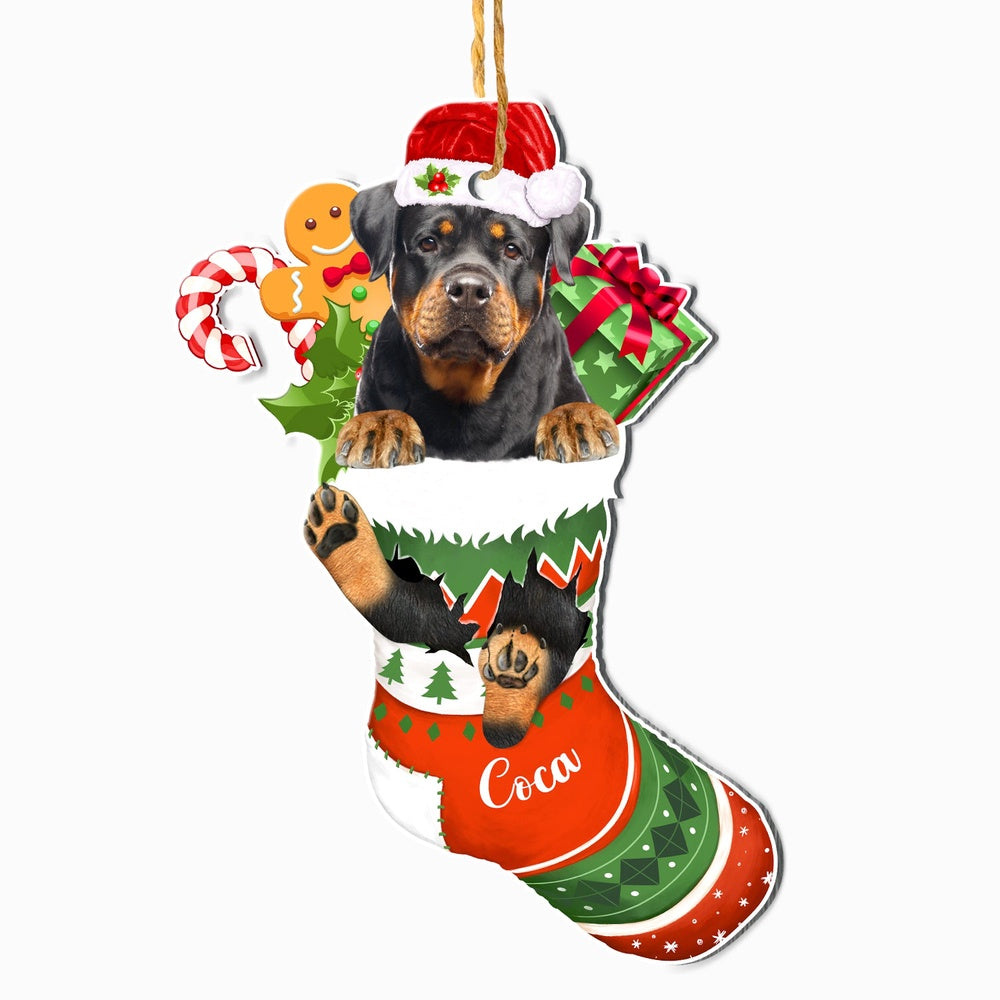 Christmas Dog Ornament, Personalized Cute Rottweiler In Christmas Stocking Ornament, New Dog Christmas Ornament