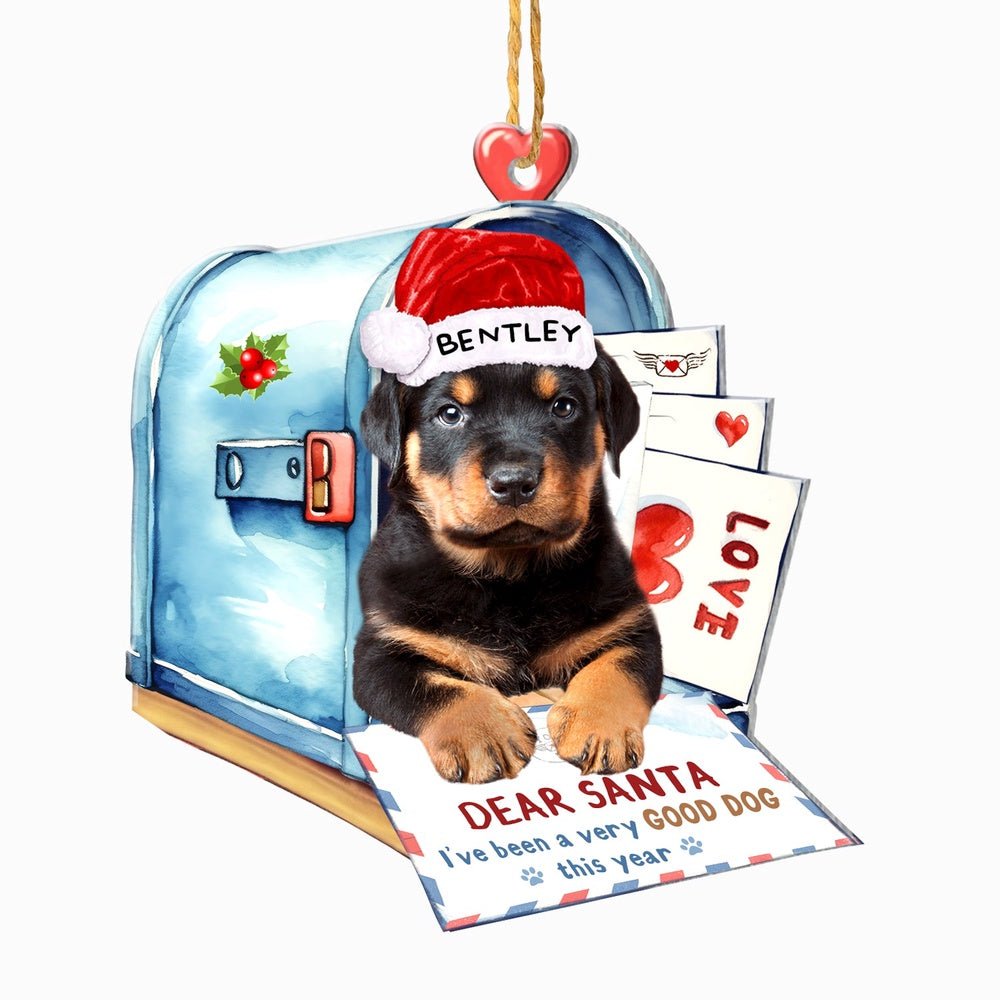 Christmas Dog Ornament, Personalized Cute Rottweiler In Mailbox Christmas Ornament, New Dog Christmas Ornament
