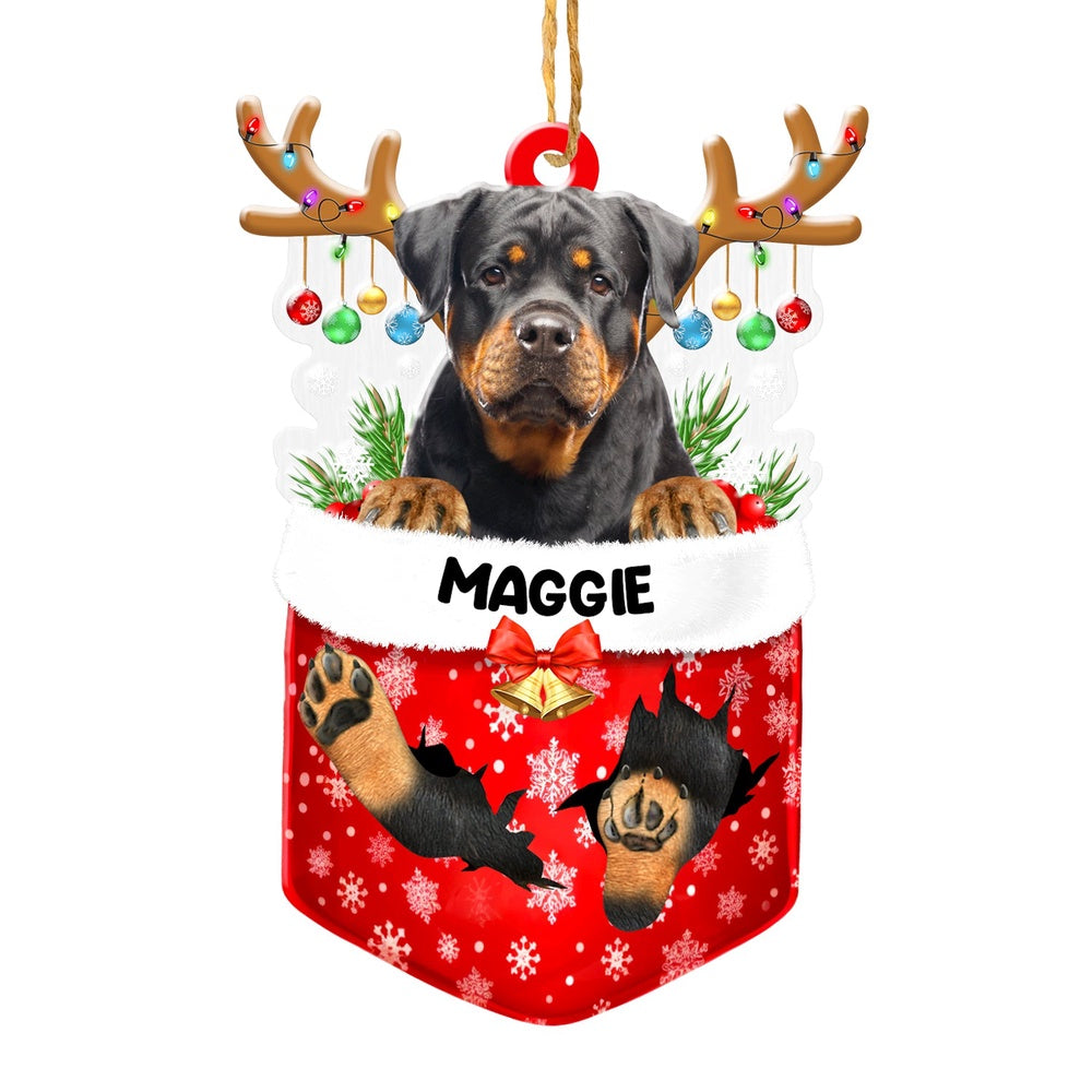 Christmas Dog Ornament, Personalized Cute Rottweiler In Snow Pocket Christmas Acrylic Ornament, New Dog Christmas Ornament