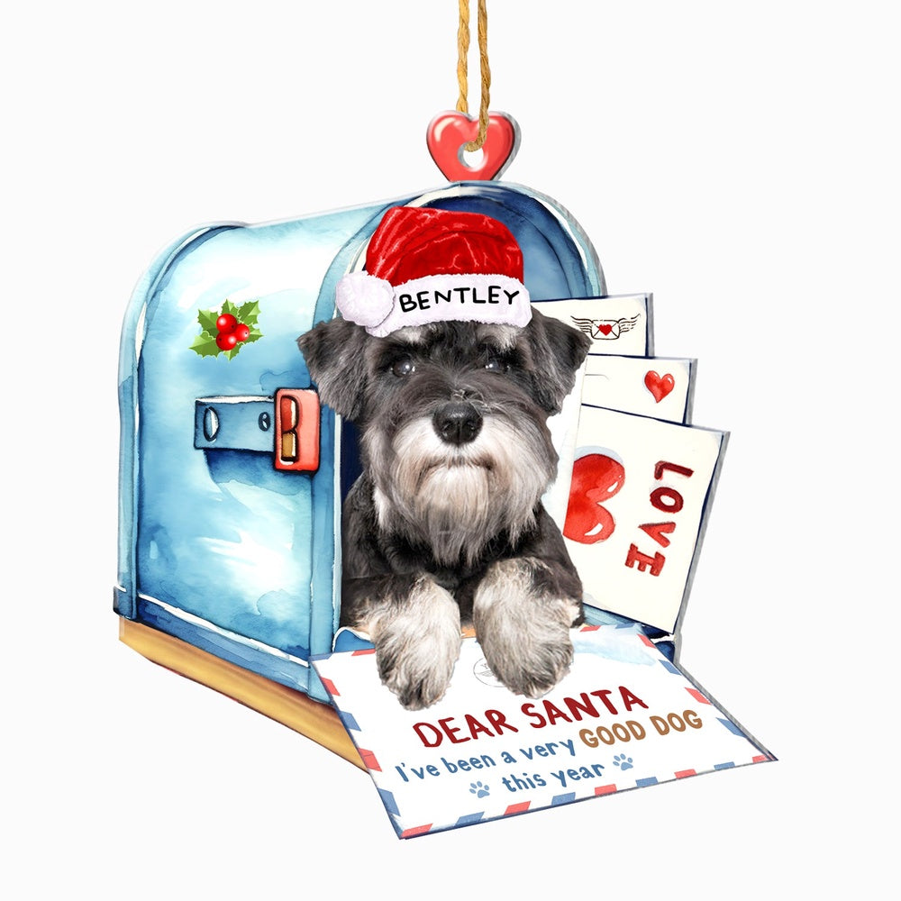 Christmas Dog Ornament, Personalized Cute Schnauzer In Mailbox Christmas Ornament, New Dog Christmas Ornament