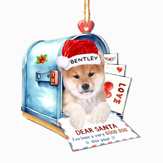 Christmas Dog Ornament, Personalized Cute Shiba Inu In Mailbox Christmas Ornament, New Dog Christmas Ornament