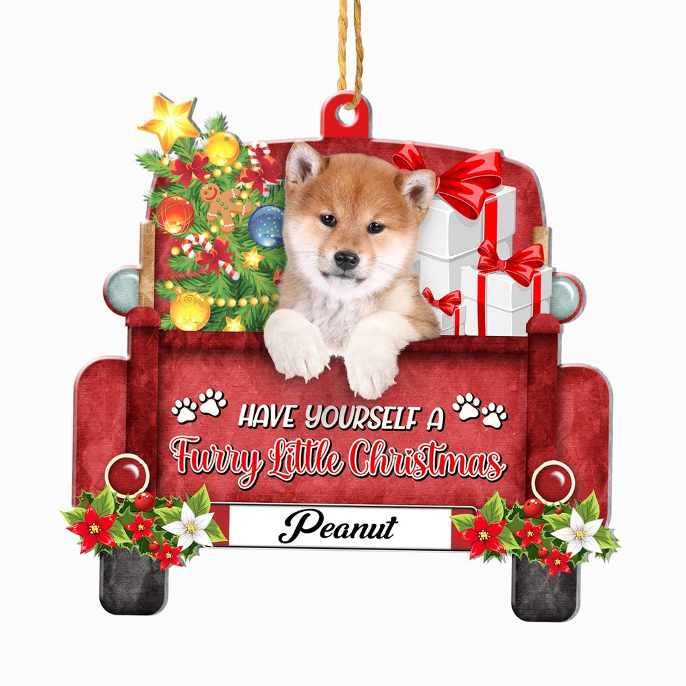 Christmas Dog Ornament, Personalized Cute Shiba Inu Red Truck Christmas Ornament, New Dog Christmas Ornament