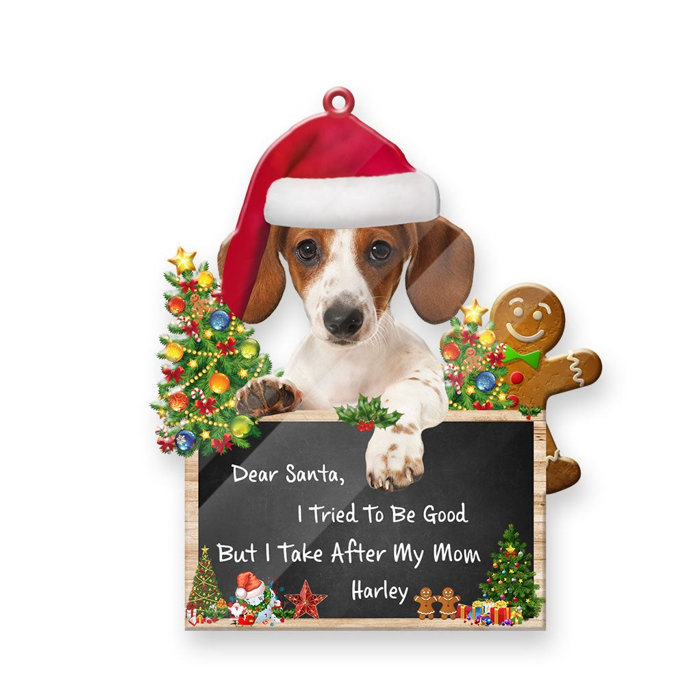 Christmas Dog Ornament, Personalized Dachshund Dear Santa Christmas Acrylic Ornament, New Dog Christmas Ornament