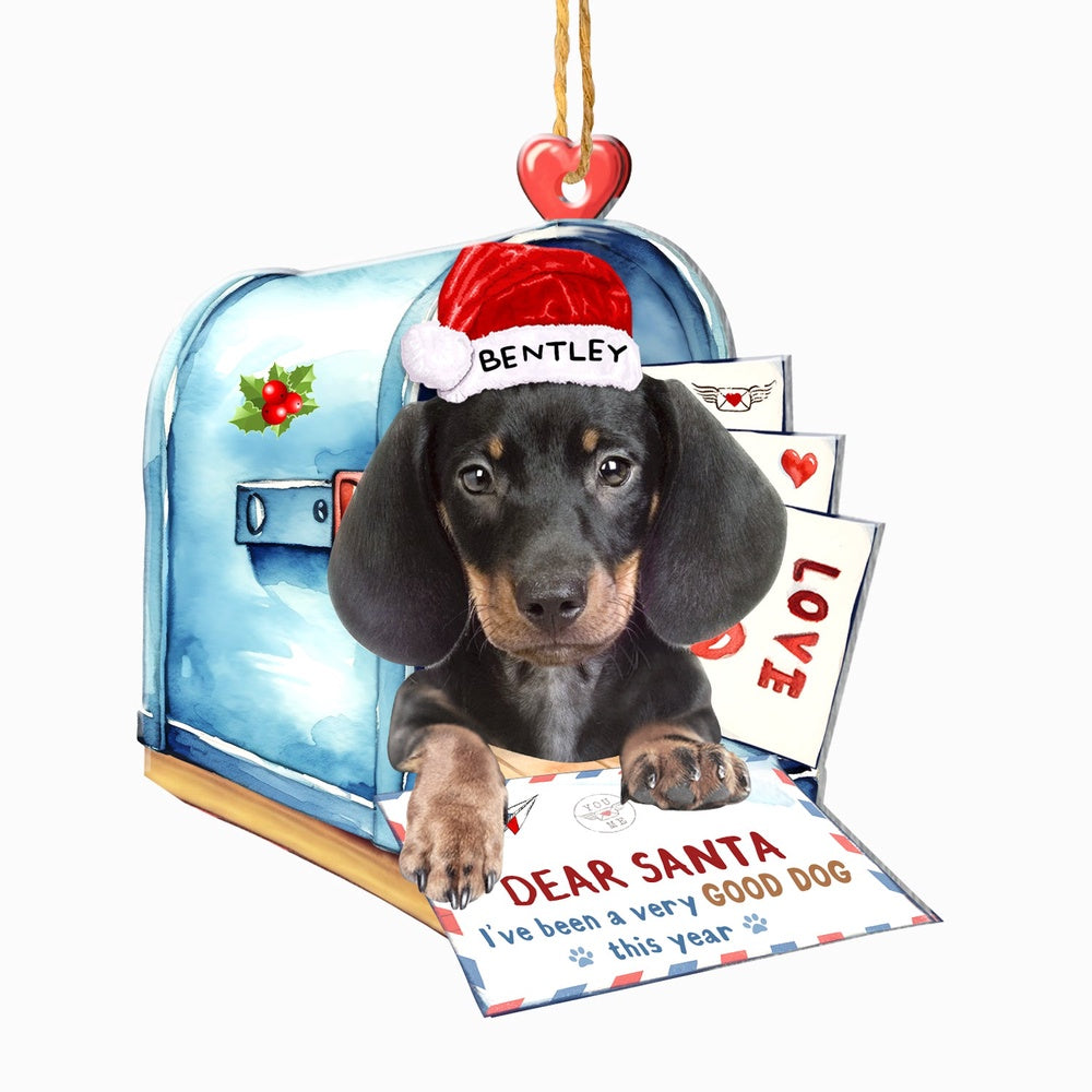 Christmas Dog Ornament, Personalized Dachshund In Mailbox Christmas Ornament, New Dog Christmas Ornament