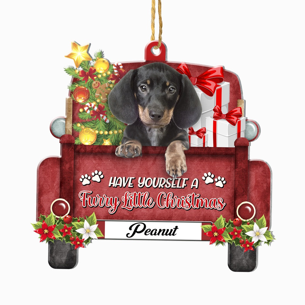Christmas Dog Ornament, Personalized Dachshund Red Truck Christmas Ornament, New Dog Christmas Ornament