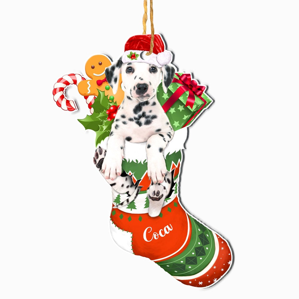 Christmas Dog Ornament, Personalized Dalmatian In Christmas Stocking Ornament, New Dog Christmas Ornament