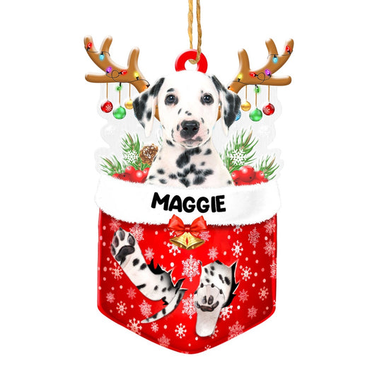 Christmas Dog Ornament, Personalized Dalmatian In Snow Pocket Christmas Acrylic Ornament, New Dog Christmas Ornament