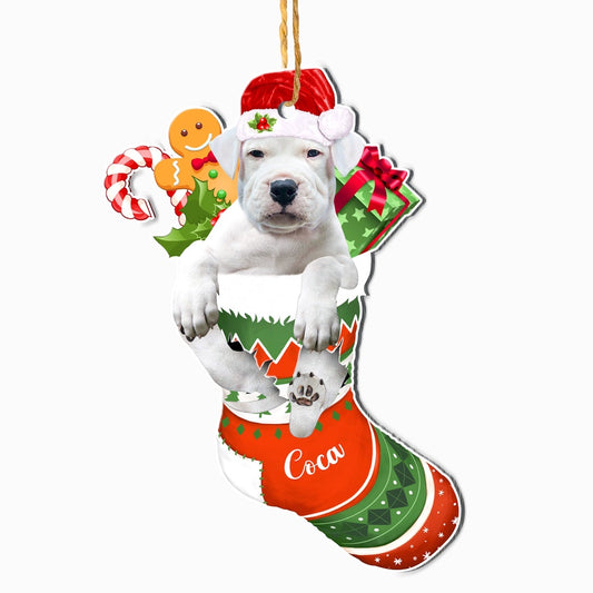 Christmas Dog Ornament, Personalized Dogo Argentino In Christmas Stocking Ornament, New Dog Christmas Ornament