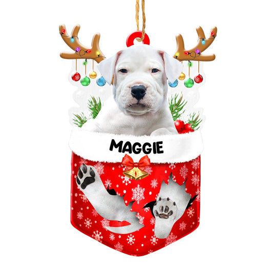 Christmas Dog Ornament, Personalized Dogo Argentino In Snow Pocket Christmas Acrylic Ornament, New Dog Christmas Ornament