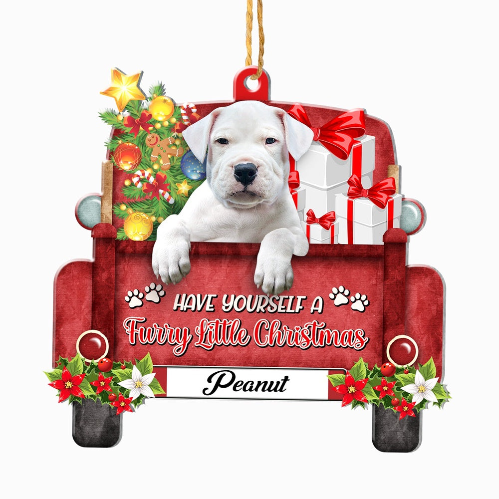 Christmas Dog Ornament, Personalized Dogo Argentino Red Truck Christmas Ornament, New Dog Christmas Ornament