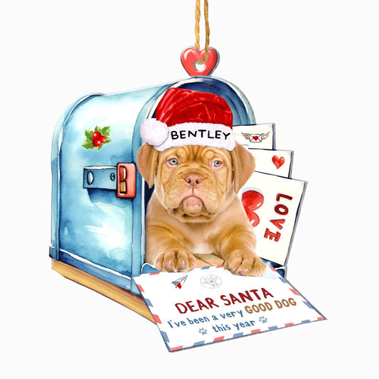 Christmas Dog Ornament, Personalized Dogue De Bordeaux In Mailbox Christmas Ornament, New Dog Christmas Ornament