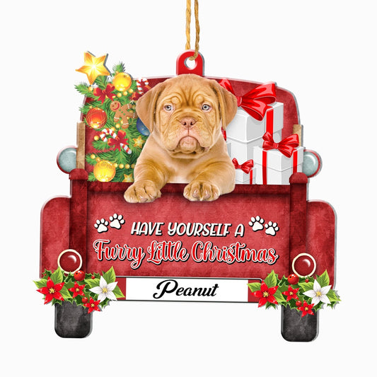 Christmas Dog Ornament, Personalized Dogue De Bordeaux Red Truck Christmas Ornament, New Dog Christmas Ornament