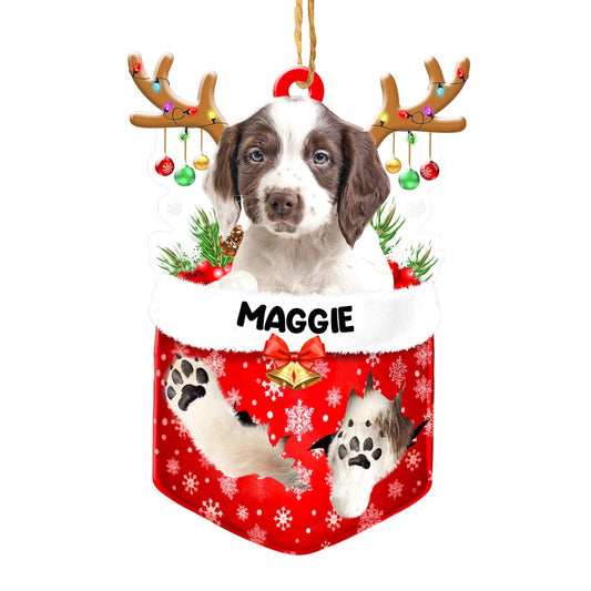 Christmas Dog Ornament, Personalized English Springer Spaniel In Snow Pocket Christmas Acrylic Ornament, New Dog Christmas Ornament