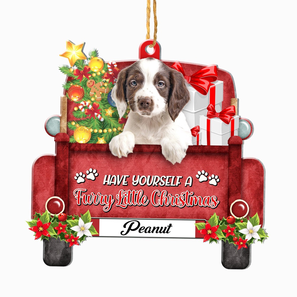 Christmas Dog Ornament, Personalized English Springer Spaniel Red Truck Christmas Ornament, New Dog Christmas Ornament