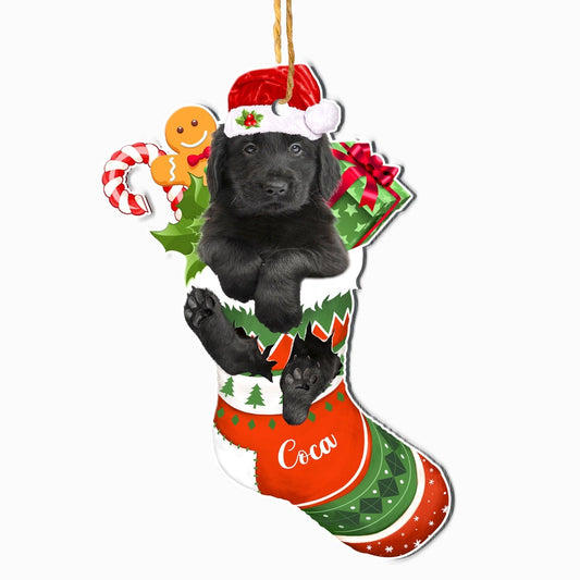 Christmas Dog Ornament, Personalized Flat Coated Retriever In Christmas Stocking Ornament, New Dog Christmas Ornament