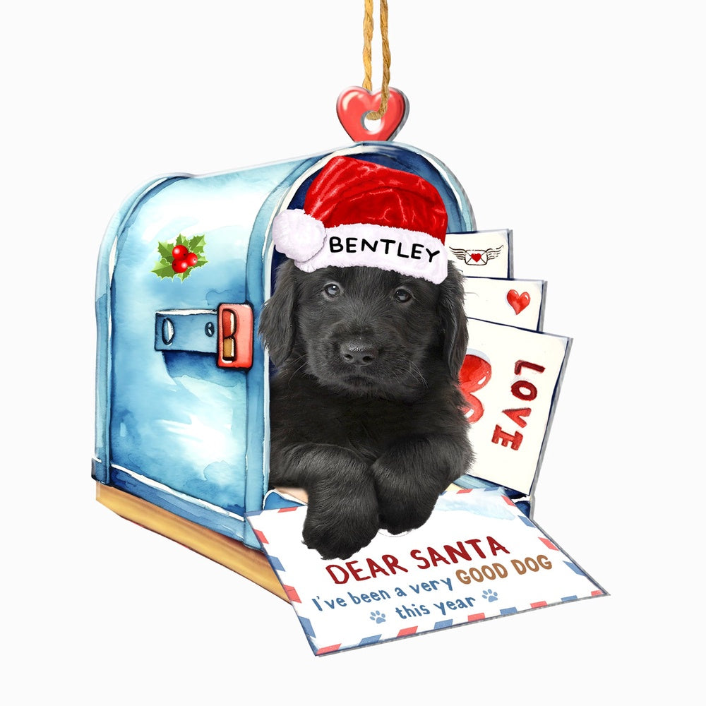 Christmas Dog Ornament, Personalized Flat Coated Retriever In Mailbox Christmas Ornament, New Dog Christmas Ornament