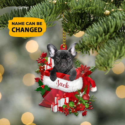 Christmas Dog Ornament, Personalized French Bulldog In Santa's Bag Christmas Acrylic Ornament, New Dog Christmas Ornament
