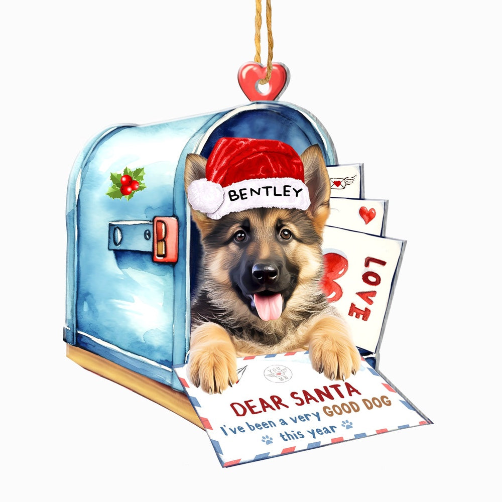Christmas Dog Ornament, Personalized German Shepherd In Mailbox Christmas Ornament, New Dog Christmas Ornament