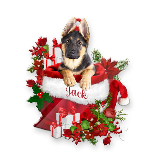 Christmas Dog Ornament, Personalized German Shepherd In Santa's Bag Christmas Acrylic Ornament, New Dog Christmas Ornament