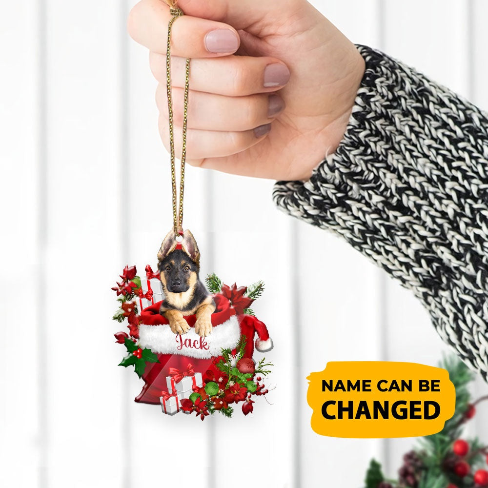 Christmas Dog Ornament, Personalized German Shepherd In Santa's Bag Christmas Acrylic Ornament, New Dog Christmas Ornament