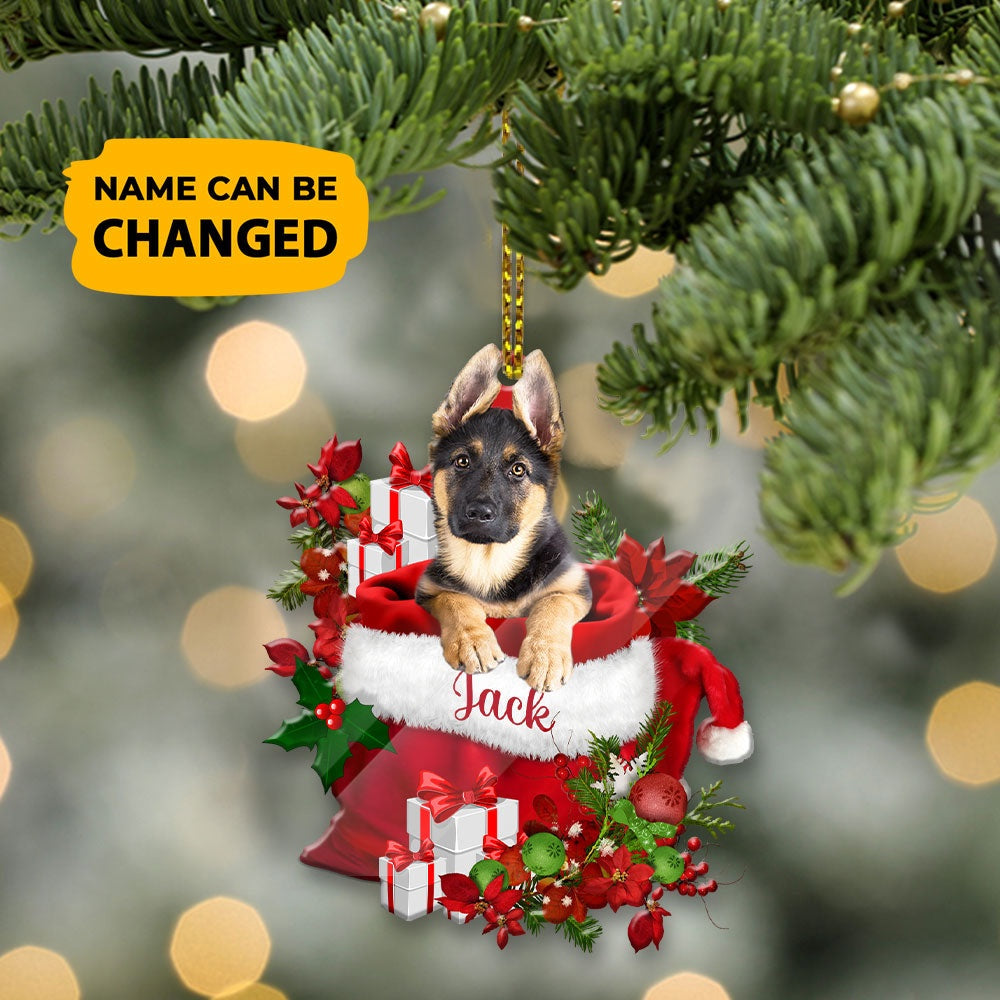 Christmas Dog Ornament, Personalized German Shepherd In Santa's Bag Christmas Acrylic Ornament, New Dog Christmas Ornament