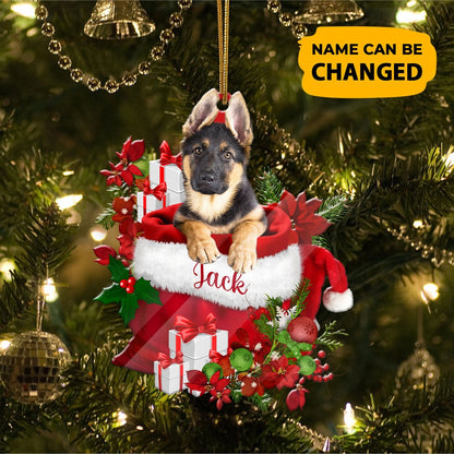 Christmas Dog Ornament, Personalized German Shepherd In Santa's Bag Christmas Acrylic Ornament, New Dog Christmas Ornament