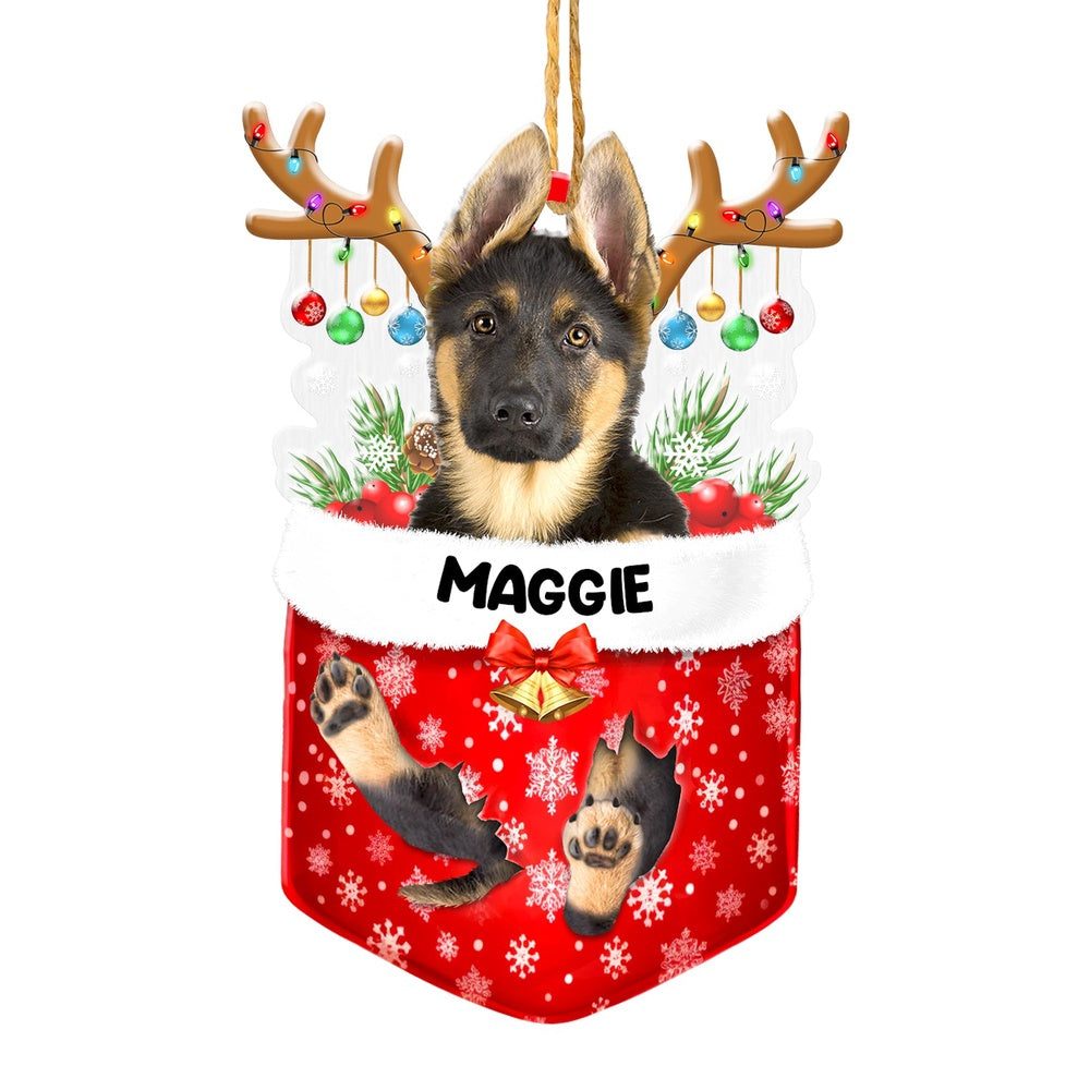 Christmas Dog Ornament, Personalized German Shepherd In Snow Pocket Christmas Acrylic Ornament, New Dog Christmas Ornament