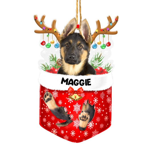 Christmas Dog Ornament, Personalized German Shepherd In Snow Pocket Christmas Acrylic Ornament, New Dog Christmas Ornament