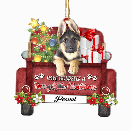 Christmas Dog Ornament, Personalized German Shepherd Red Truck Christmas Ornament, New Dog Christmas Ornament