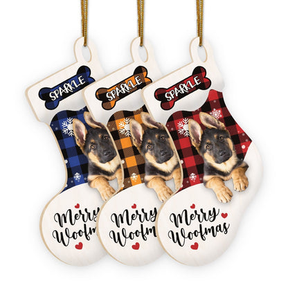 Christmas Dog Ornament, Personalized German Shepherd Stocking Christmas Wood Ornament, New Dog Christmas Ornament