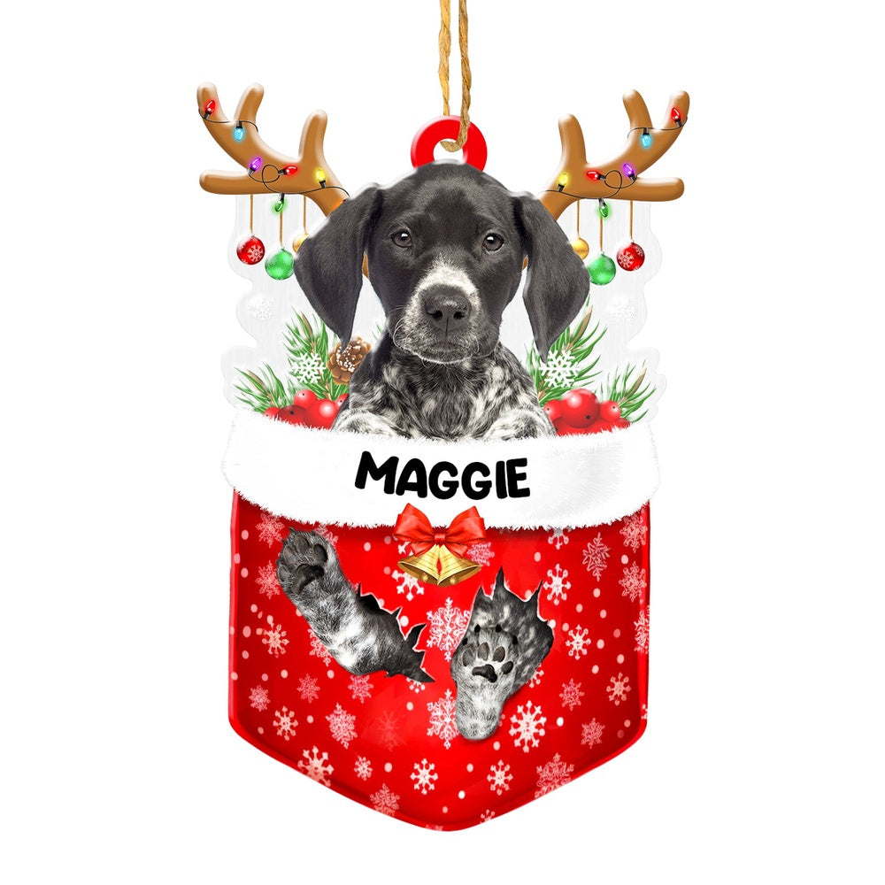 Christmas Dog Ornament, Personalized German Shorthaired Pointer In Snow Pocket Christmas Acrylic Ornament, New Dog Christmas Ornament