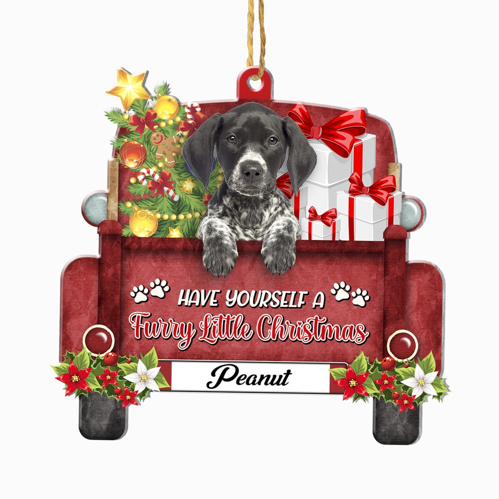 Christmas Dog Ornament, Personalized German Shorthaired Pointer Red Truck Christmas Ornament, New Dog Christmas Ornament