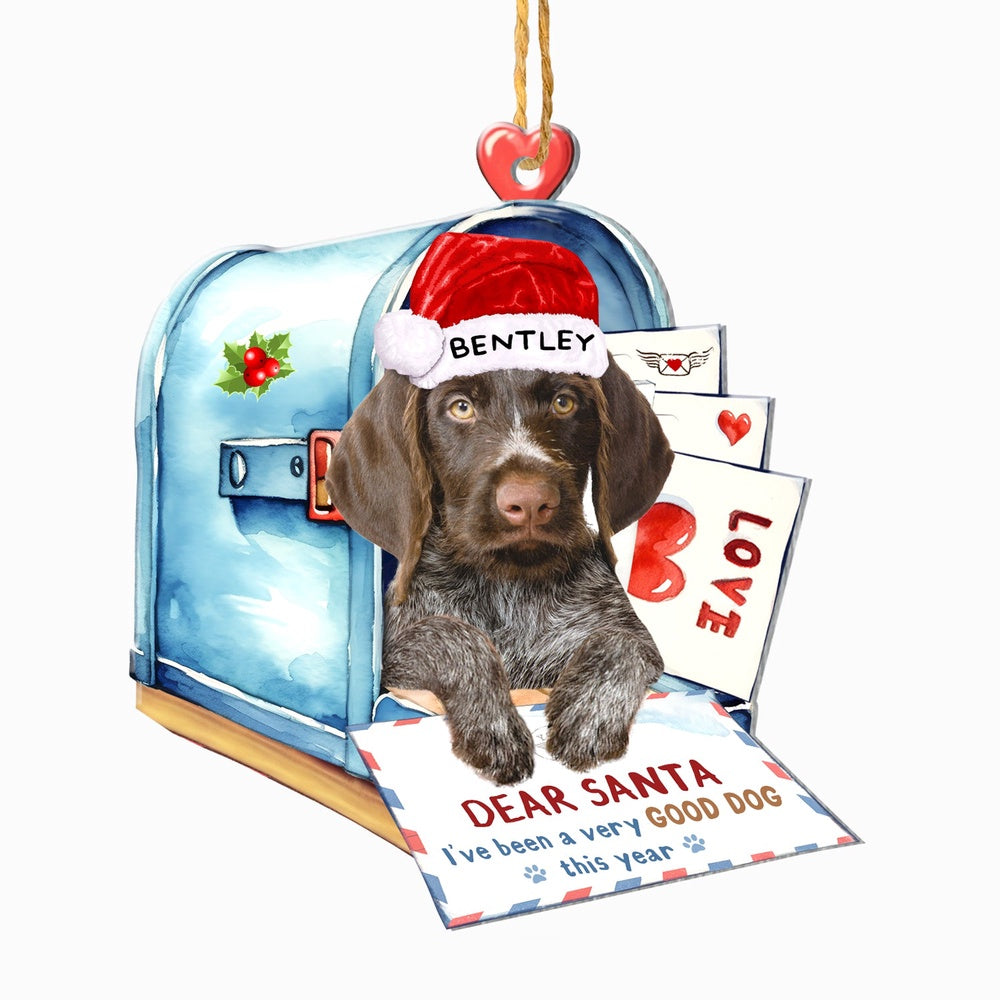 Christmas Dog Ornament, Personalized German Wirehaired Pointer In Mailbox Christmas Ornament, New Dog Christmas Ornament