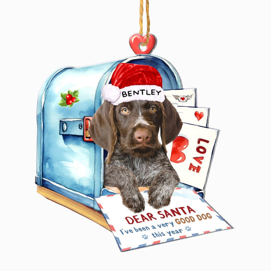 Christmas Dog Ornament, Personalized German Wirehaired Pointer In Mailbox Christmas Ornament, New Dog Christmas Ornament