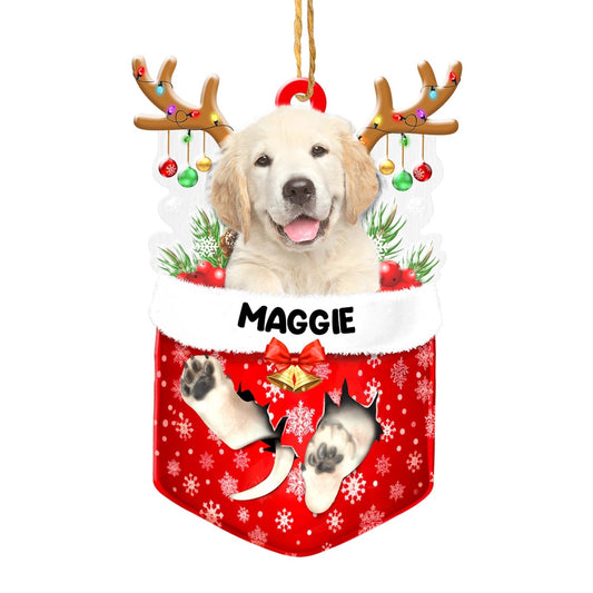Christmas Dog Ornament, Personalized Golden Retriever In Snow Pocket Christmas Acrylic Ornament, New Dog Christmas Ornament