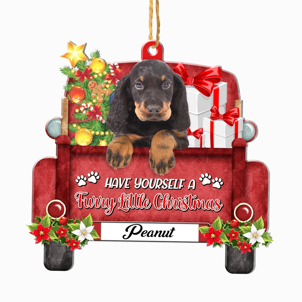 Christmas Dog Ornament, Personalized Gordon Setter Red Truck Christmas Ornament, New Dog Christmas Ornament