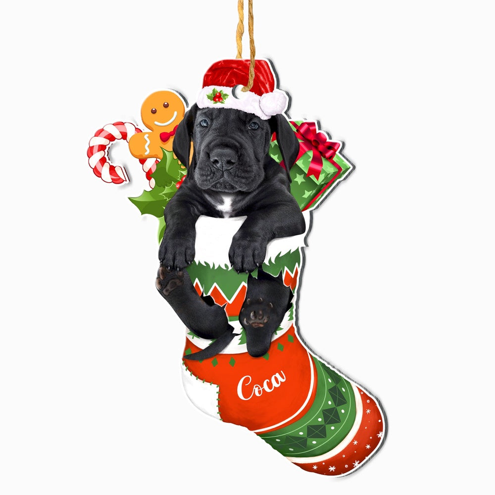 Christmas Dog Ornament, Personalized Great Dane In Christmas Stocking Ornament, New Dog Christmas Ornament