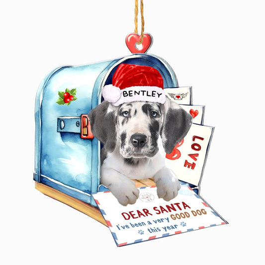 Christmas Dog Ornament, Personalized Great Dane In Mailbox Christmas Ornament, New Dog Christmas Ornament
