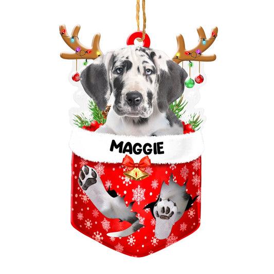 Christmas Dog Ornament, Personalized Great Dane In Snow Pocket Christmas Acrylic Ornament, New Dog Christmas Ornament