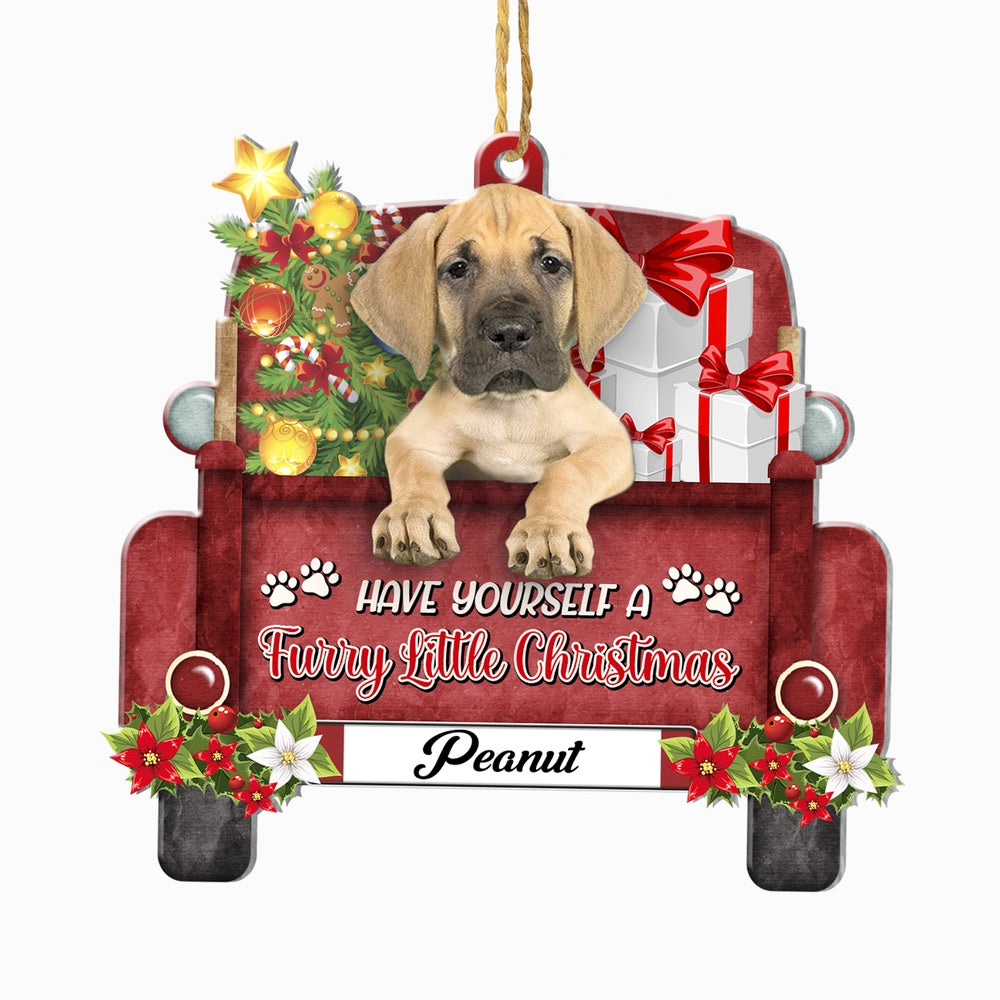Christmas Dog Ornament, Personalized Great Dane Red Truck Christmas Ornament, New Dog Christmas Ornament