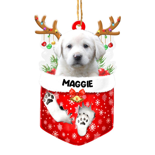 Christmas Dog Ornament, Personalized Great Pyrenees In Snow Pocket Christmas Acrylic Ornament, New Dog Christmas Ornament