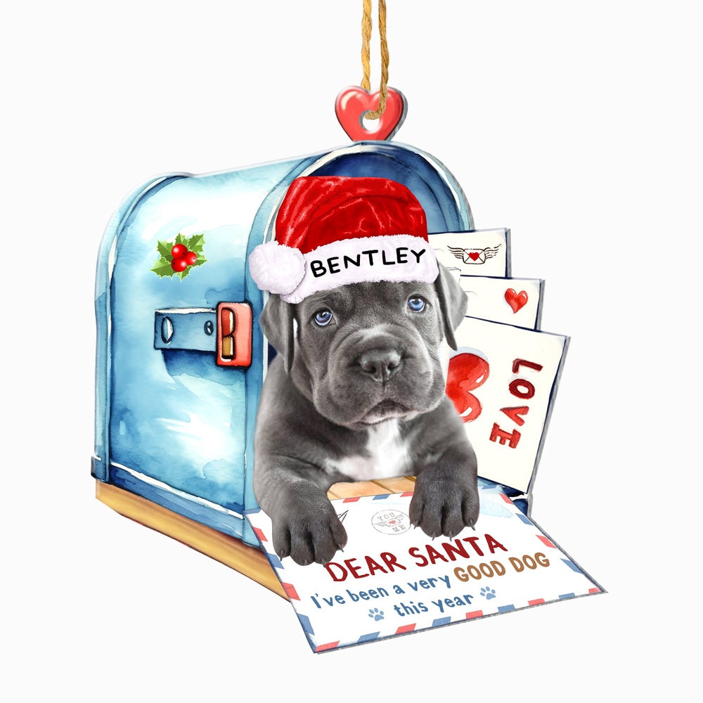 Christmas Dog Ornament, Personalized Grey Cane Corso In Mailbox Christmas Ornament, New Dog Christmas Ornament