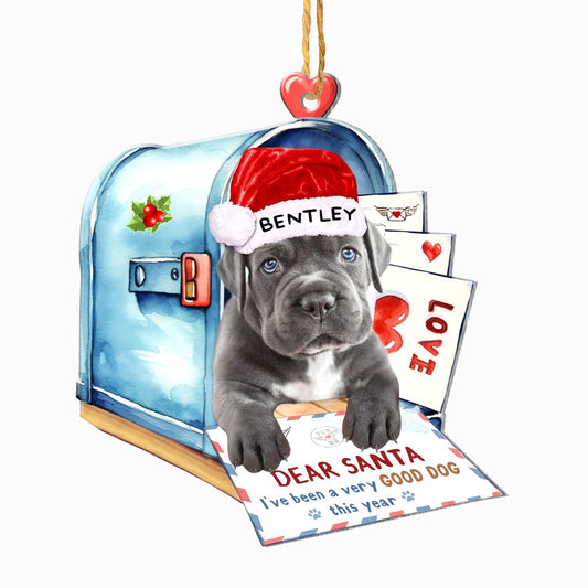 Christmas Dog Ornament, Personalized Grey Cane Corso In Mailbox Christmas Ornament, New Dog Christmas Ornament