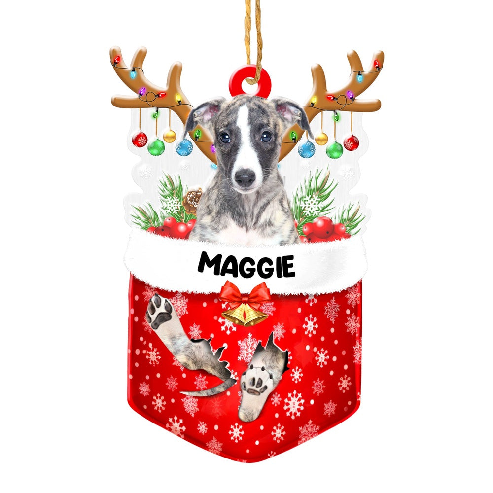 Christmas Dog Ornament, Personalized Greyhound In Snow Pocket Christmas Acrylic Ornament, New Dog Christmas Ornament