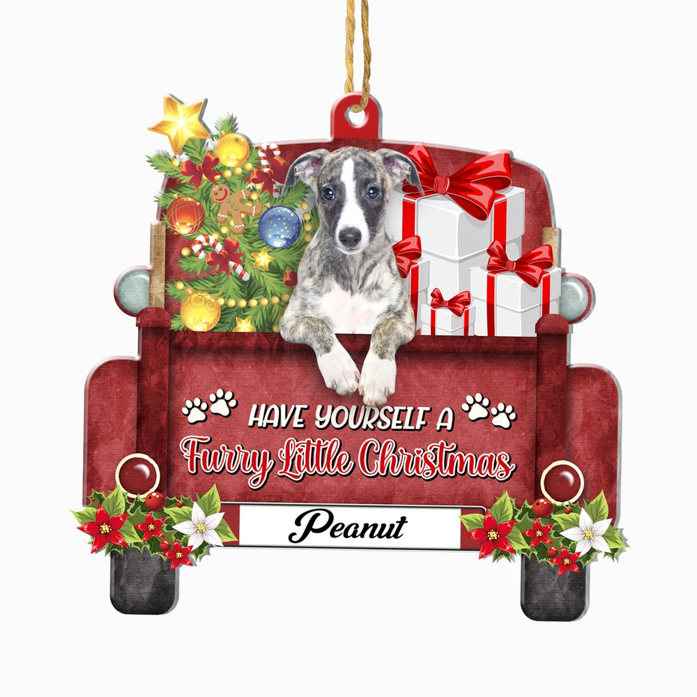 Christmas Dog Ornament, Personalized Greyhound Red Truck Christmas Ornament, New Dog Christmas Ornament